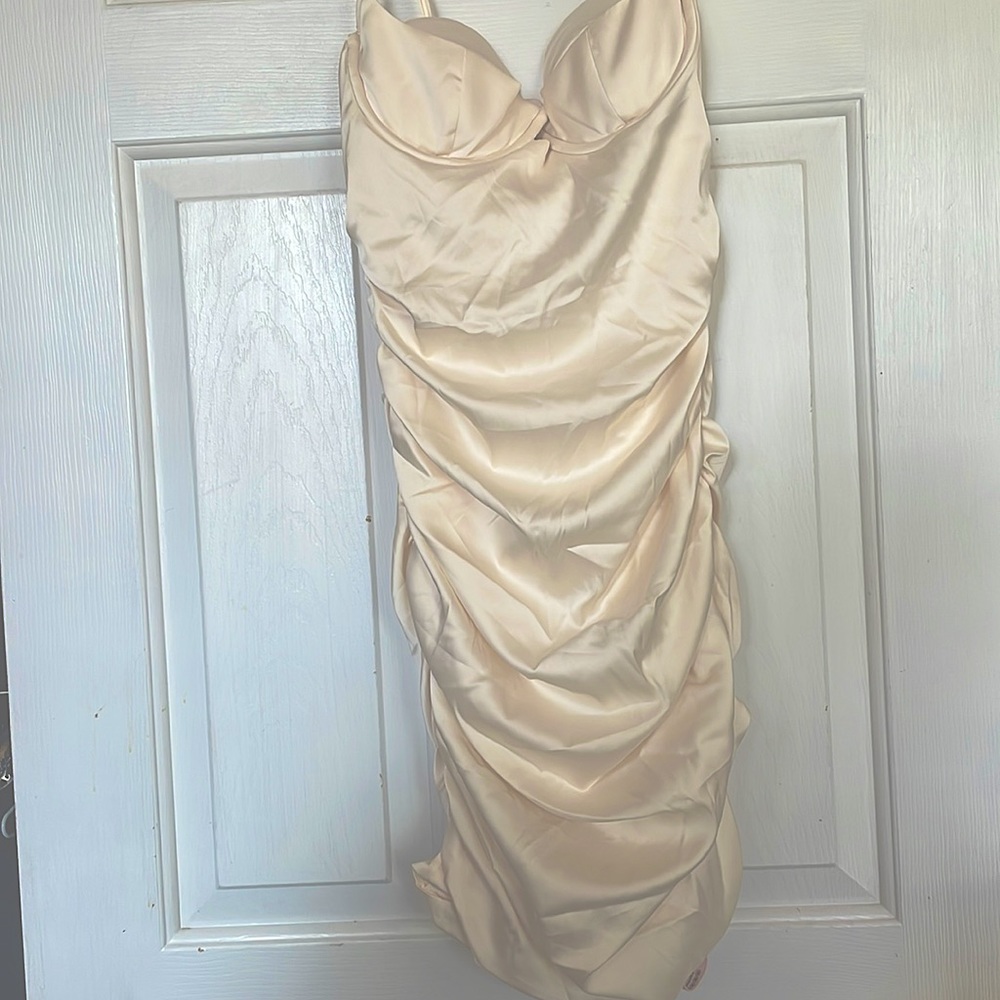 It Girl Ruched Satin Cupped Mini Dress
